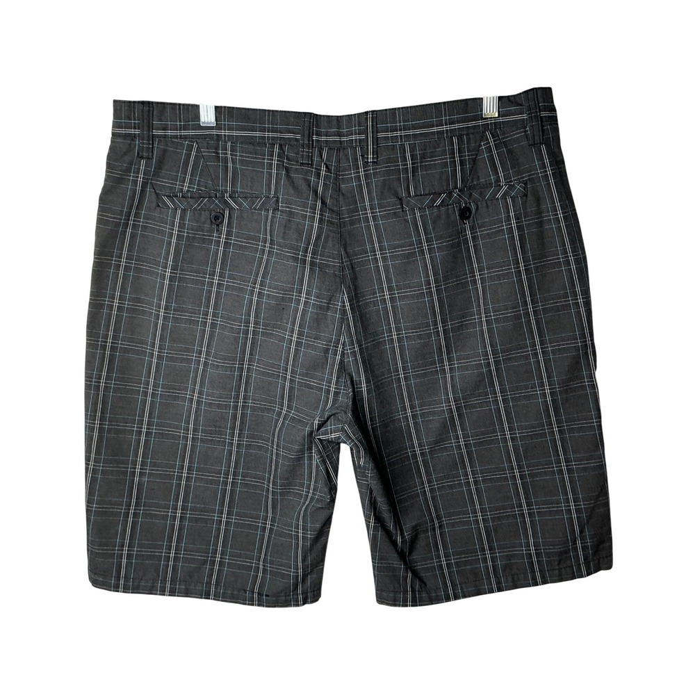 Micros Mens Plaid Cargo Shorts Gray Teal Size 38 Flat Front Skater‎ Utility Y2K - Picture 2 of 10